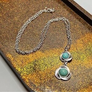 Silver Tone and Turquoise Stone Pendant Necklace